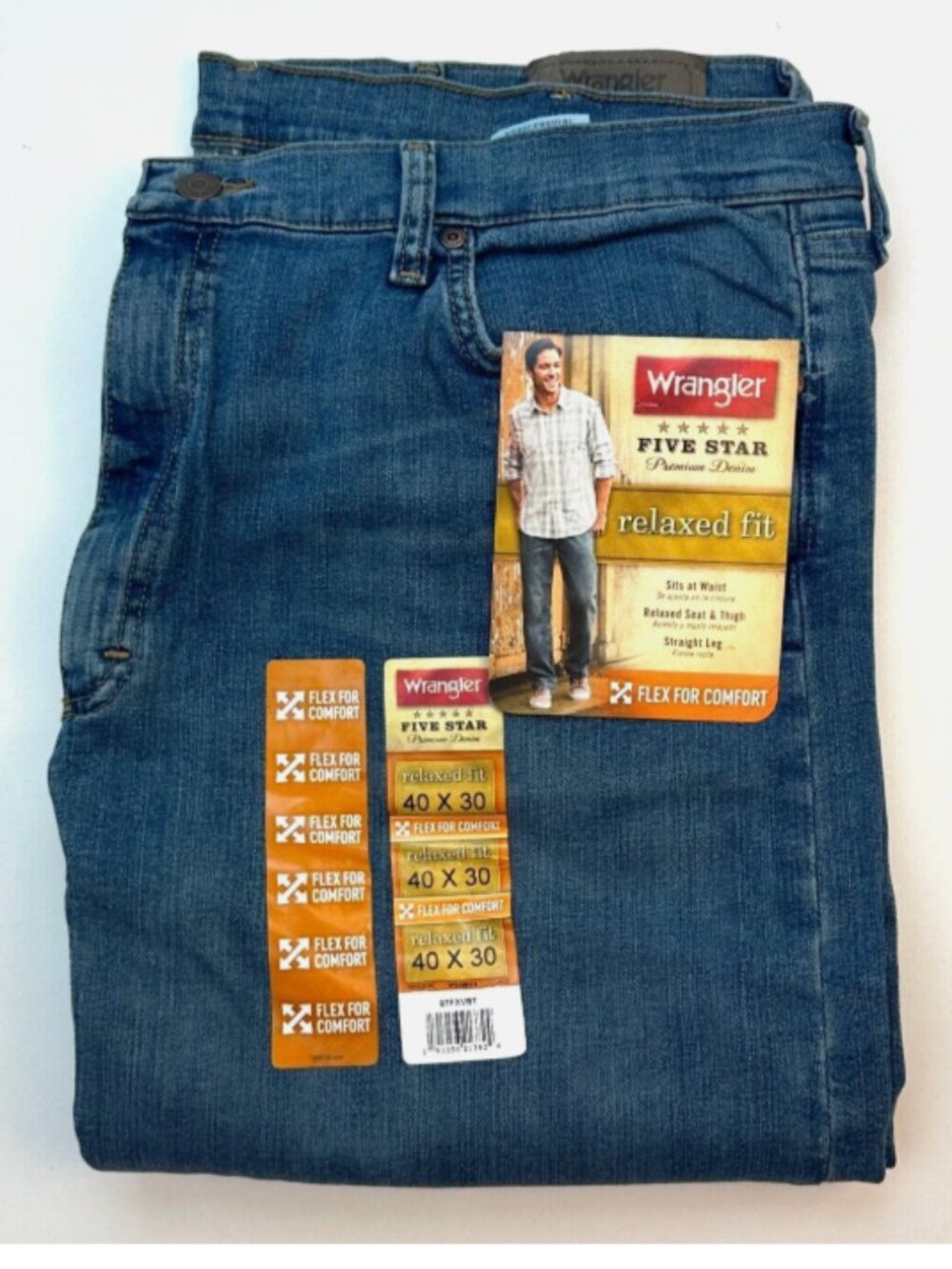 Wrangler Five Star W40 L30 Premium Relaxed Straight Men's Jeans Blue New